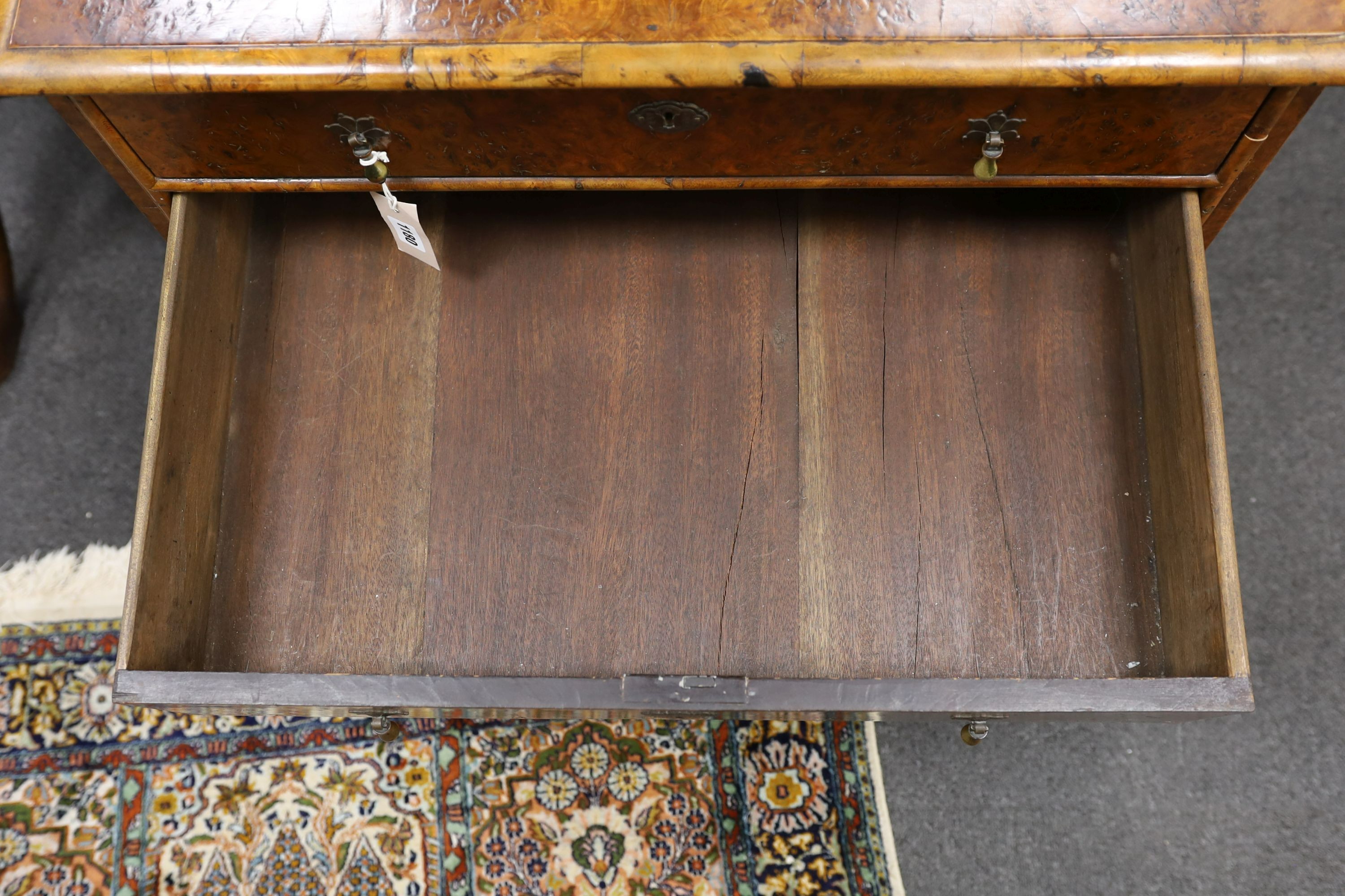 A small 18th century style burr elm four drawer chest, width 74cm, depth 45cm, height 76cm